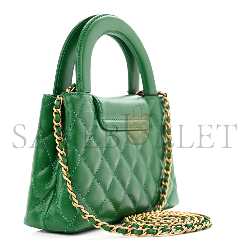 Ch*el master shiny calfskin quilted nano kelly shopper green as4416 (19*13*7cm)